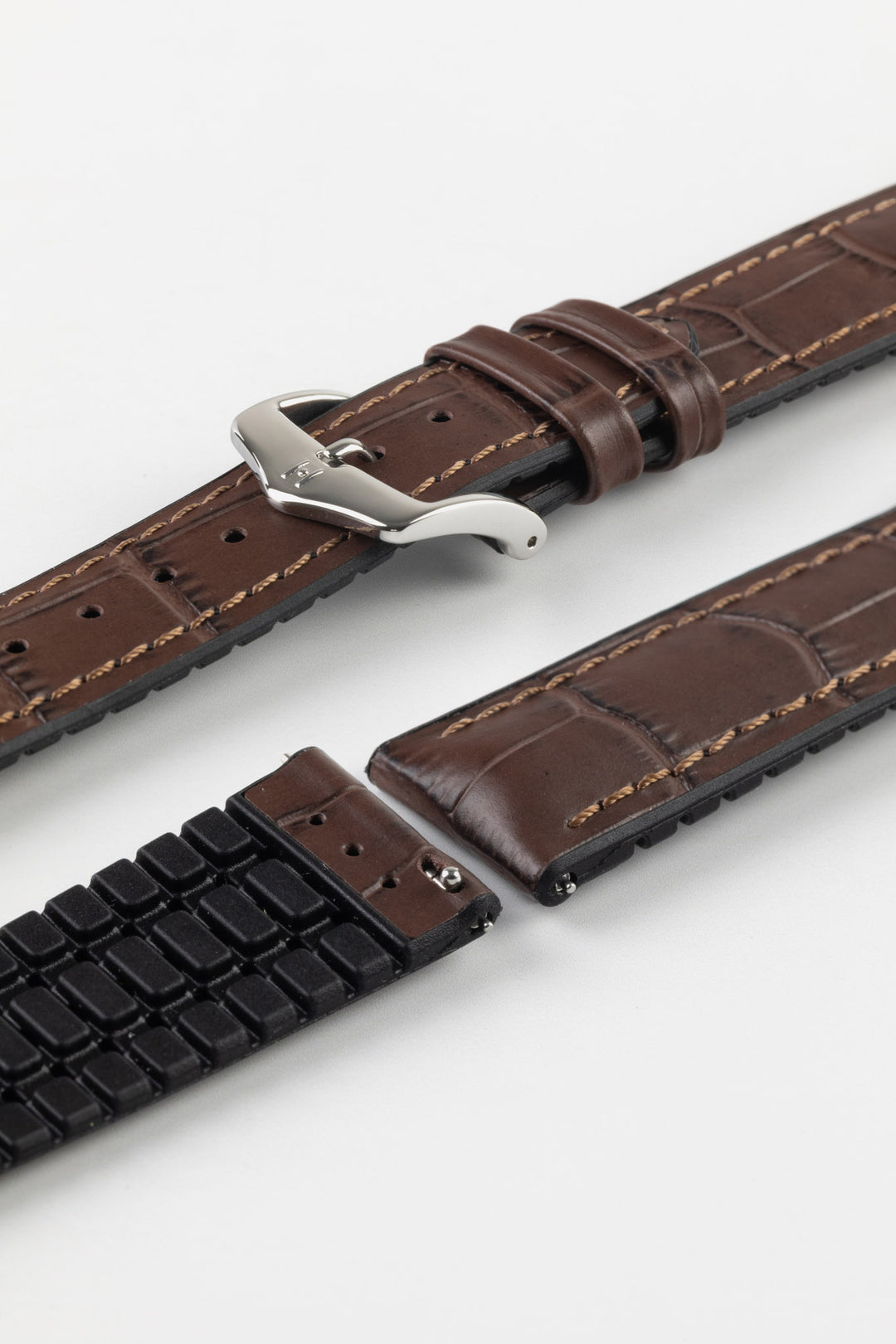 HIRSCH Paul Alligator Embossed Performance Strap Brown 19mm Silver Buc Bezel House