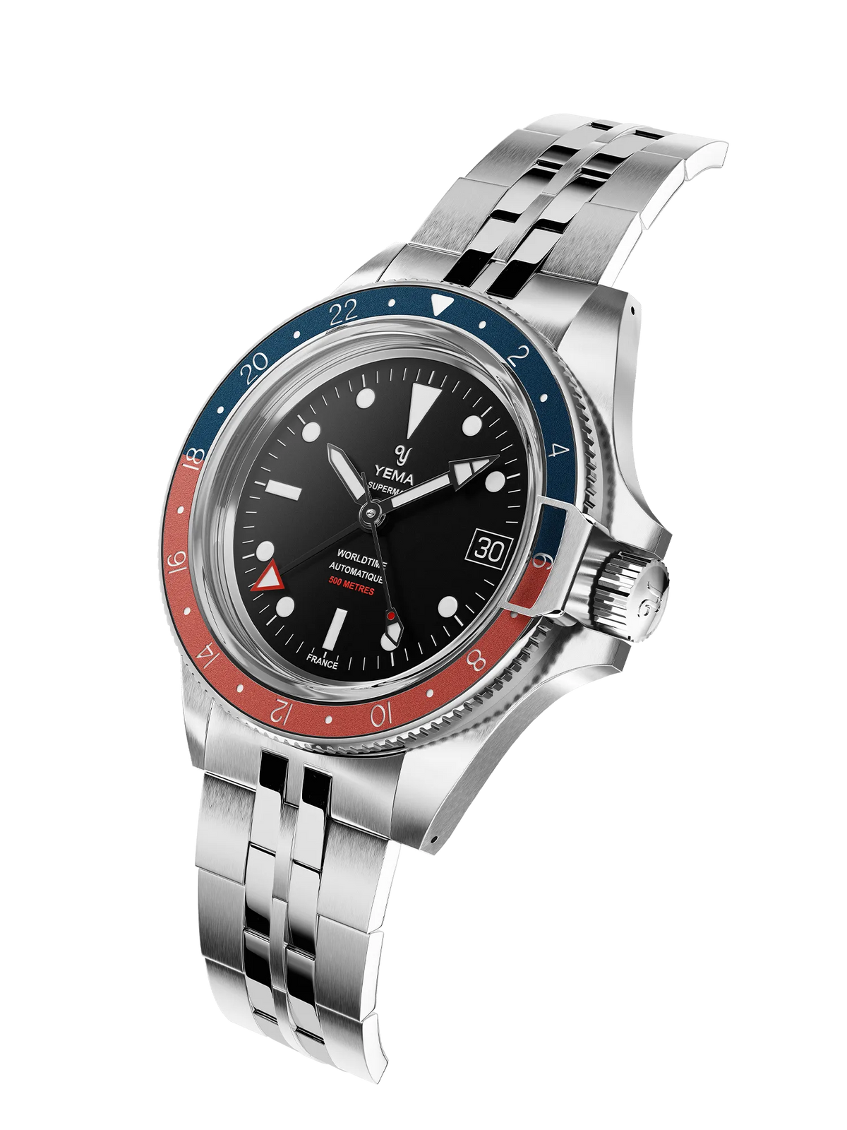 YEMA Superman 500 GMT Black Dial Heritage Strap 41mm YGMT22B41 AMS Bezel House