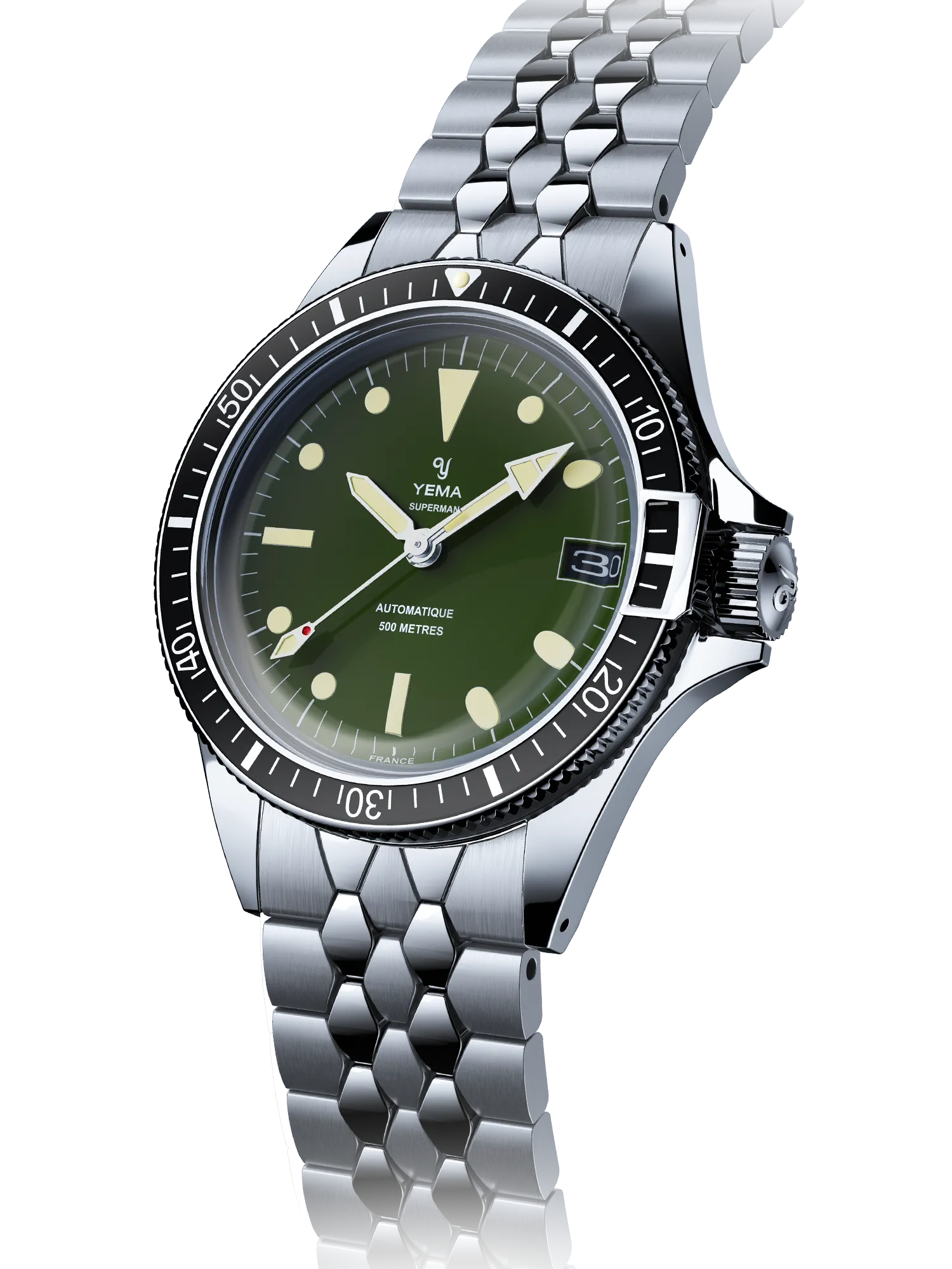 YEMA Superman 500 Dato Green Dial Scales Bracelet 41mm YSUP23A41 ZM2 Bezel House