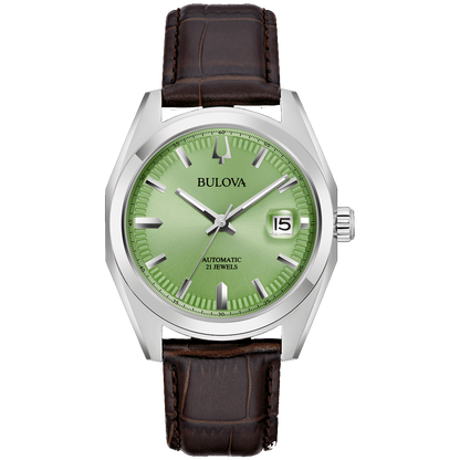 BULOVA Surveyor Automatic Green Dial Leather Strap | 96B427