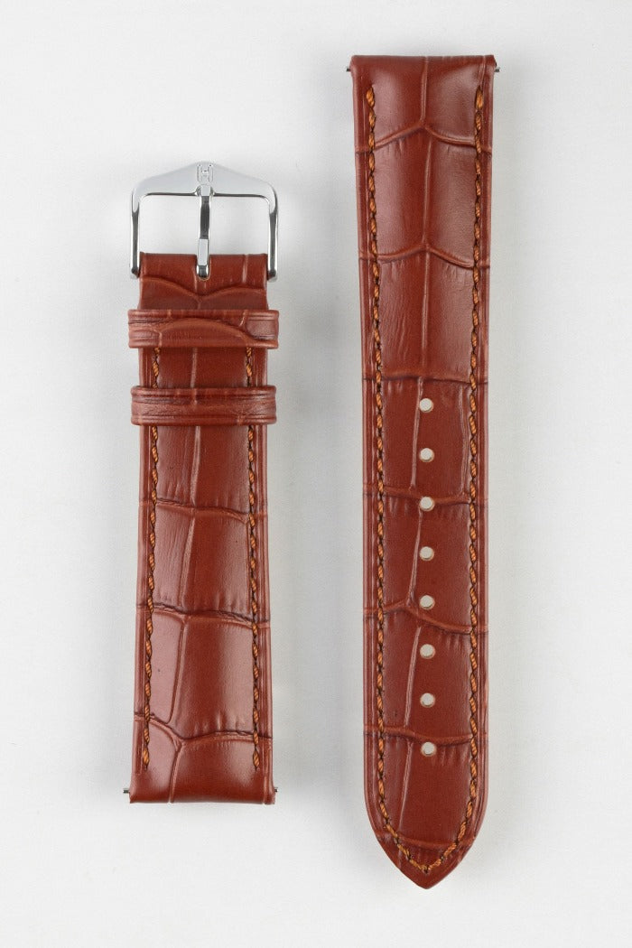 HIRSCH Duke Quick Release Alligator Embossed Leather Strap Gold Brown Bezel House