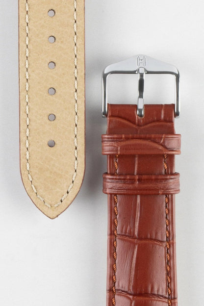 HIRSCH Duke Quick-Release Alligator Embossed Leather Strap Gold Brown 19mm Gold Buckle| 01028070-19-GB