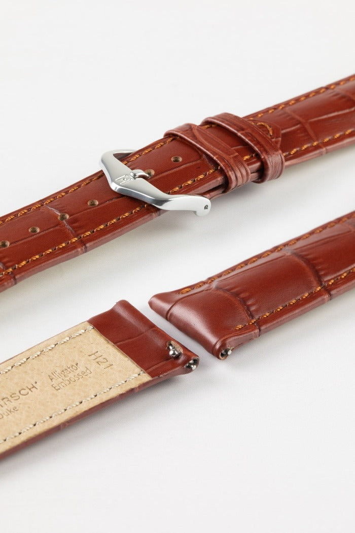 HIRSCH Duke Quick Release Alligator Embossed Leather Strap Gold