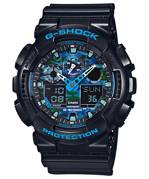 CASIO G-Shock Analog-Digital Black/Blue Camo | GA100CB-1A