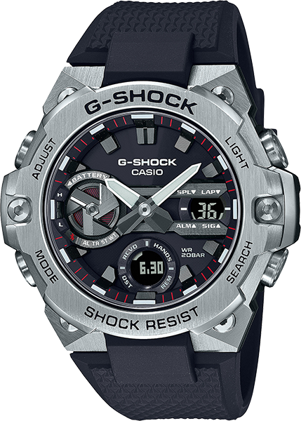 CASIO G-Shock G-Steel Stainless Steel Solar Black-Red/Silver | GSTB400-1A