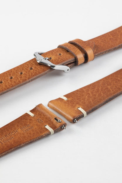 HIRSCH Bagnore Vintage Calf Leather Strap Gold Brown 20mm Silver Buckle  | 05502070-20-SB