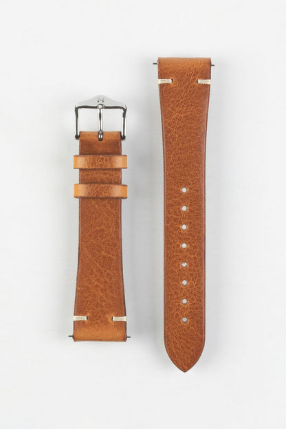 HIRSCH Bagnore Vintage Calf Leather Strap Gold Brown 20mm Rose Gold Buckle  | 05502070-20-RGB