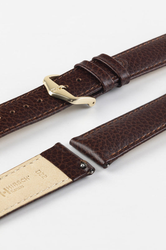 HIRSCH Kansas Buffalo Embossed Calf Leather in Brown 19mm Gold Buckle | 01502010-19-GB