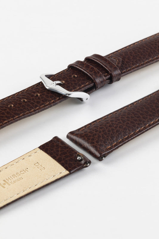 HIRSCH Kansas Buffalo Embossed Calf Leather in Brown 19mm Silver Buckle | 01502010-19-SB