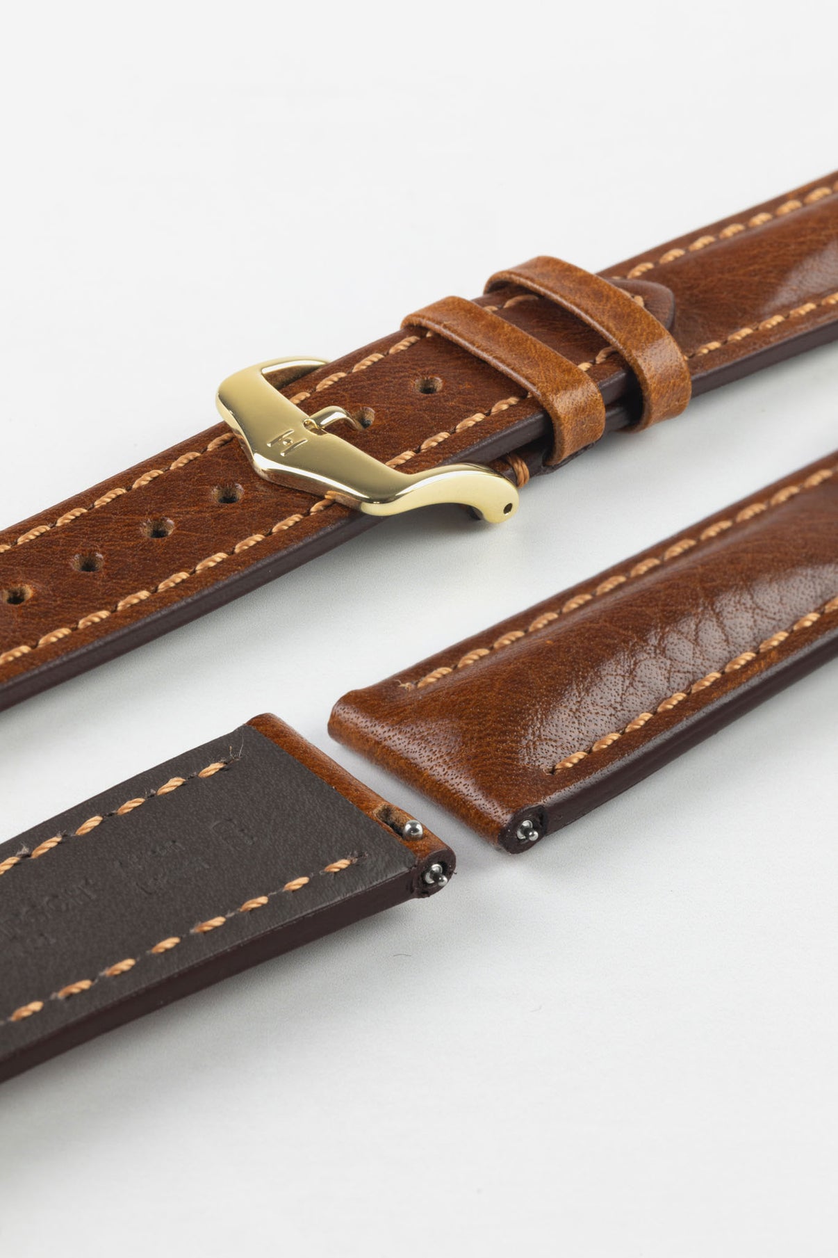 HIRSCH Lucca Tuscan Leather Strap Gold Brown 20mm Gold Buckle  | 04902070-20-GB