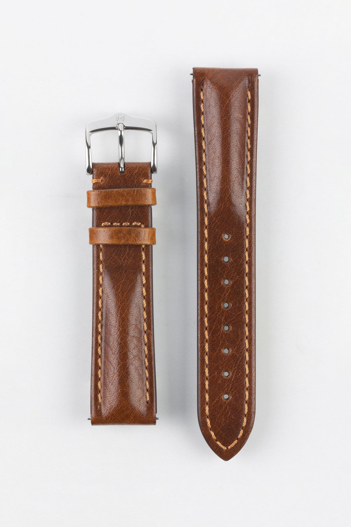 HIRSCH Lucca Tuscan Leather Strap Gold Brown 20mm Silver Buckle  | 04902070-20-SB