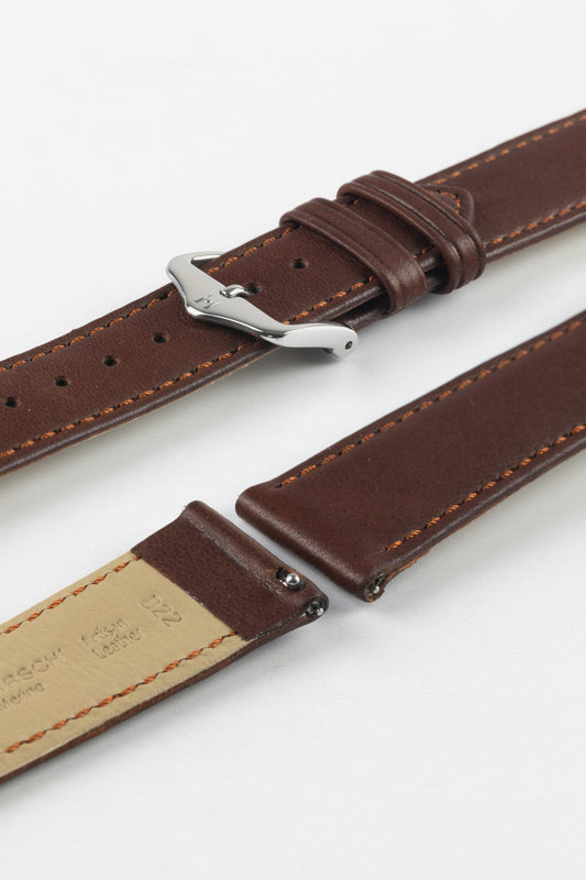 HIRSCH Merino Nappa Leather Strap Brown Strap 22mm Silver Buckle| 01206010-22-SB