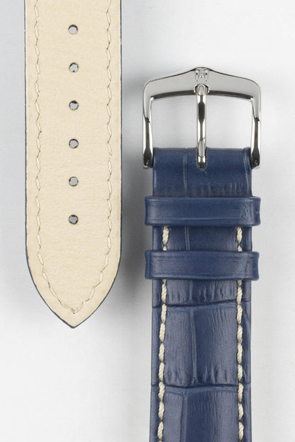 HIRSCH MODENA Alligator Embossed Leather Strap Blue 19mm Brushed Buckle | 10302880-19-BR