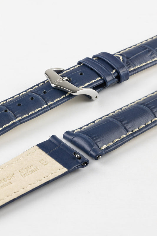 HIRSCH Modena Alligator Embossed Leather Strap Blue 20mm Silver Buckle | 10302880-20-SB