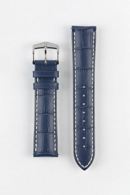 HIRSCH MODENA Alligator Embossed Leather Strap Blue 19mm Brushed Buckle | 10302880-19-BR