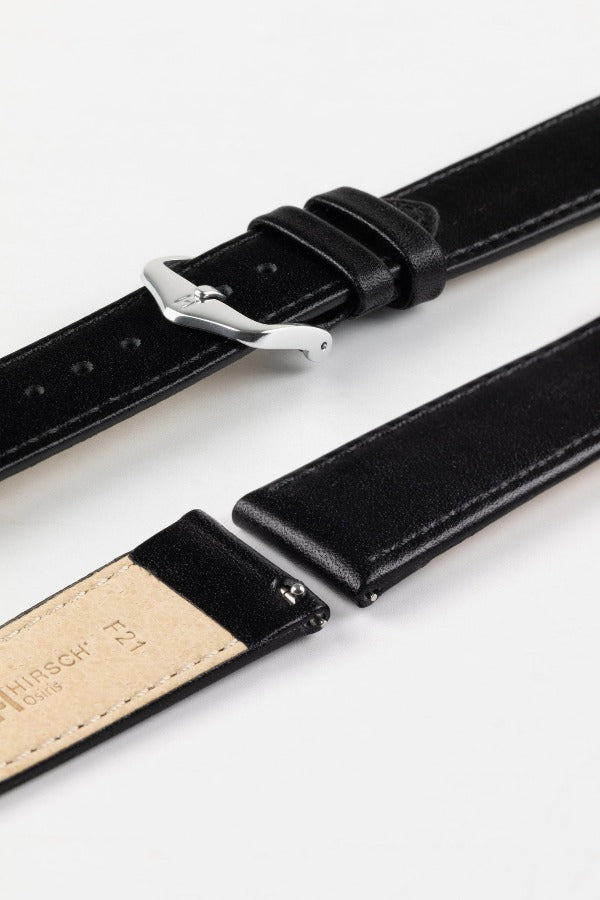 HIRSCH OSIRIS Quick-Release Calf Leather Strap Black 20mm Silver Buckle | 03475050-20-SB