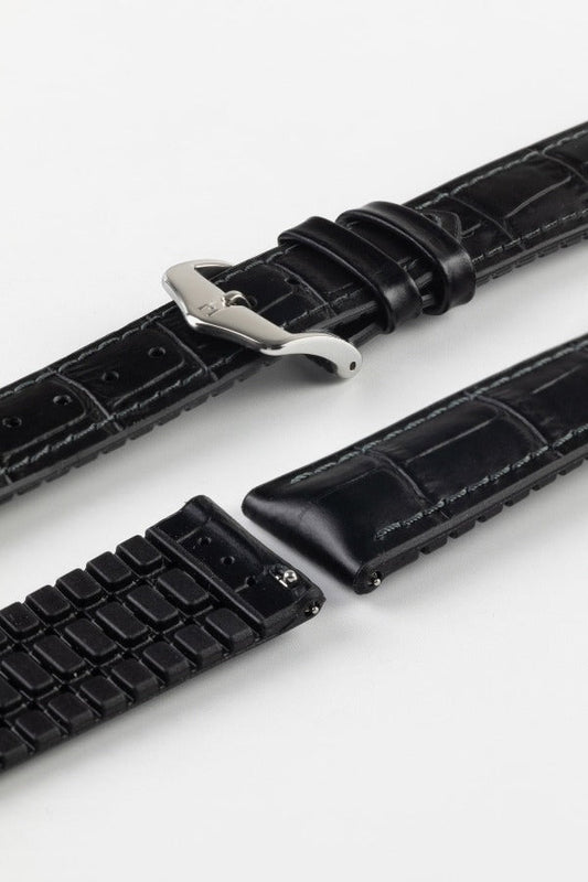 HIRSCH Paul Alligator Embossed Performance Strap Black 21mm Silver Buckle | 0925028050-21-SB