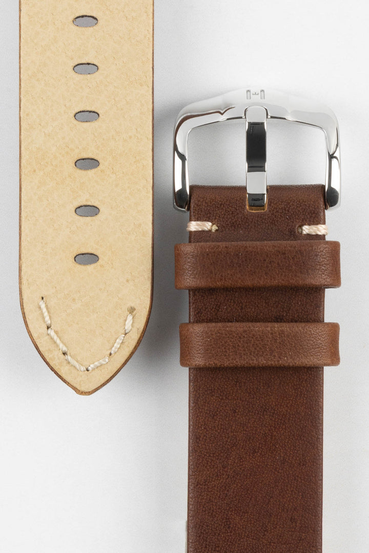 HIRSCH Ranger Retro Leather Parallel Strap Gold Brown 20mm Brushed Buckle  | 05402070-20-MB