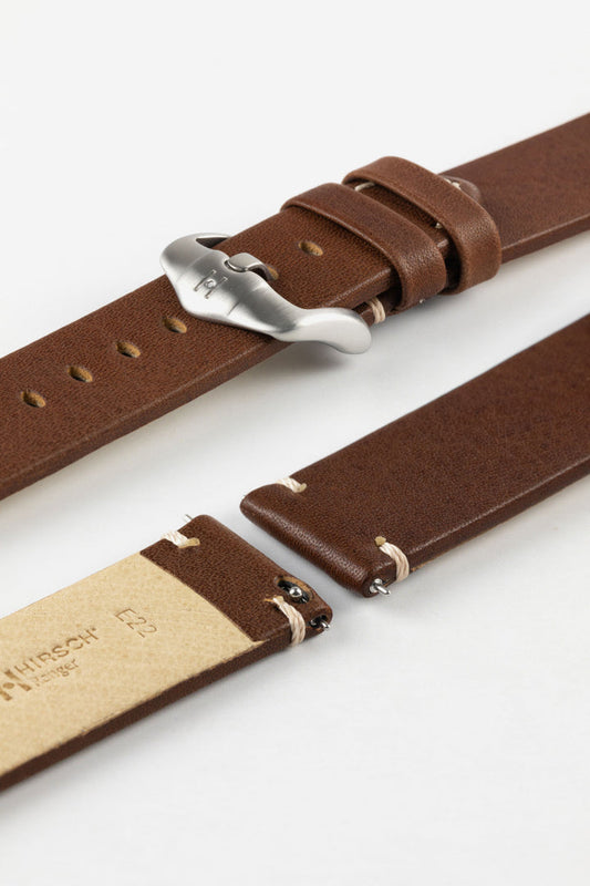 HIRSCH Ranger Retro Leather Parallel Strap Gold Brown 20mm Brushed Buckle  | 05402070-20-MB