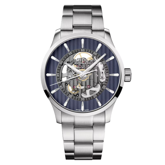 MIDO Multifort Skeleton Vertigo Blue Dial | M038.436.11.041.00