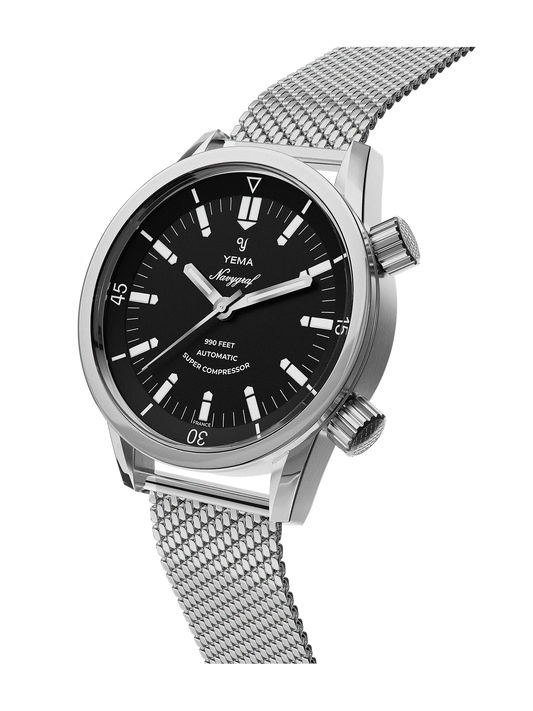 YEMA Navygraf Super Compressor Black Dial Steel Mesh Strap | YNAV24SC-AMS