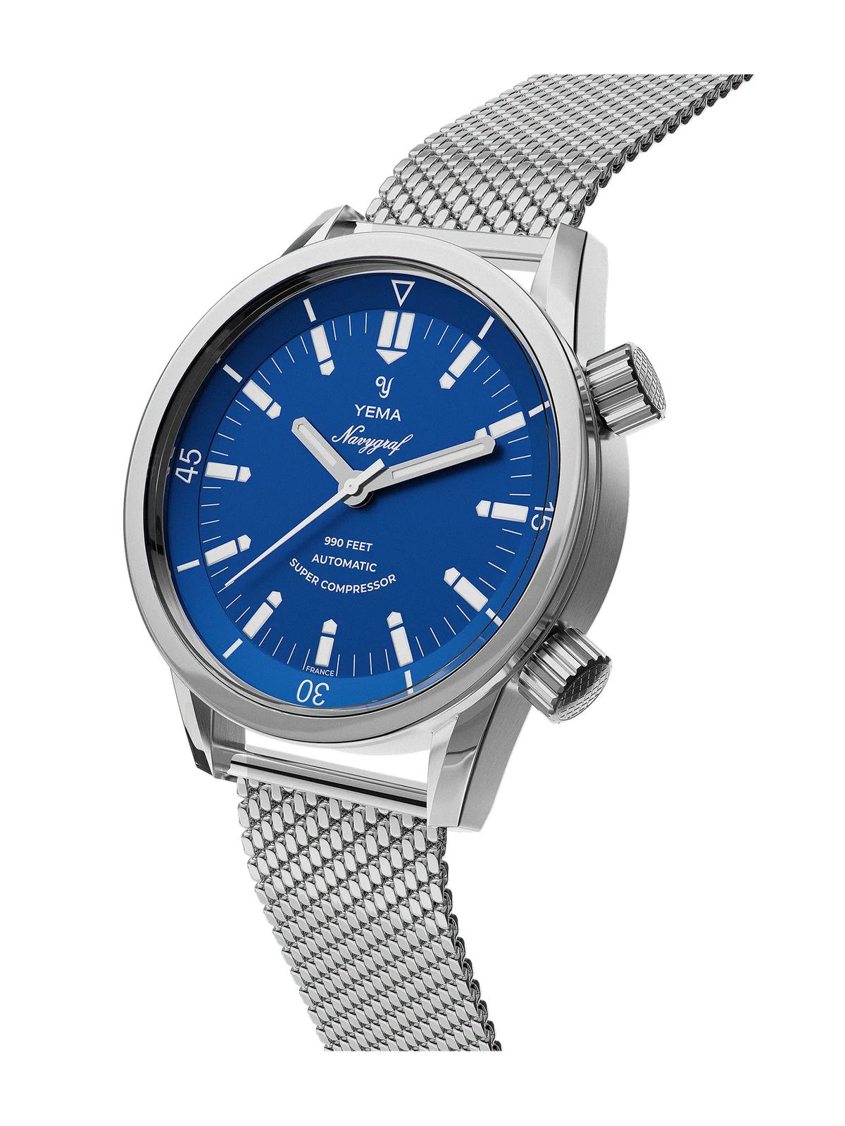 YEMA Navygraf Super Compressor Blue Dial Steel Mesh Strap | YNAV24SC-GMS