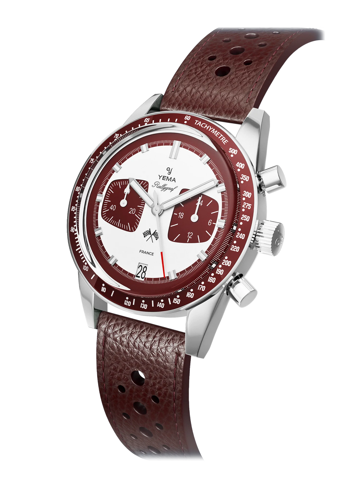 YEMA Rallygraf Meca Quartz Burgundy Leather Strap | YMHF1580-LL