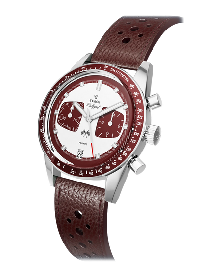 YEMA Rallygraf Meca Quartz Burgundy Leather Strap | YMHF1580-LL