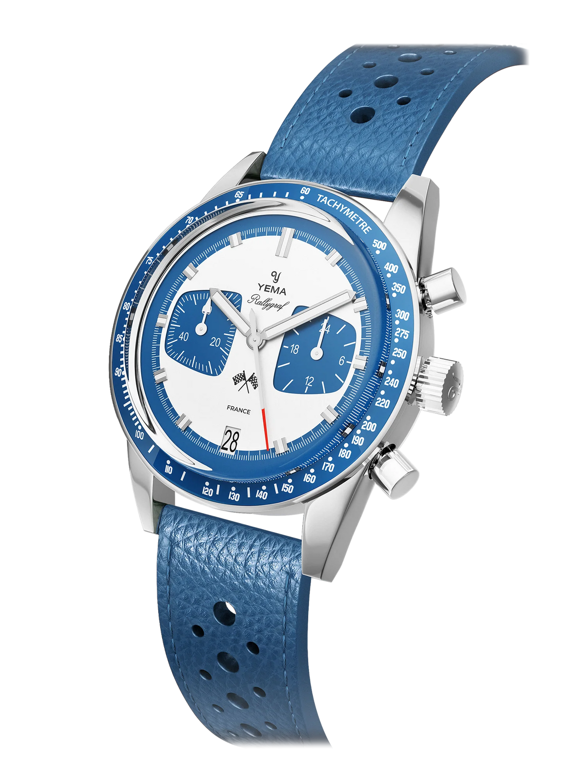 YEMA Rallygraf Meca Quartz Alpine Endurance Team Light Blue Leather Strap  | YMHF1580-GG