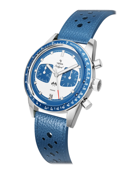 YEMA Rallygraf Meca Quartz Alpine Endurance Team Light Blue Leather Strap  | YMHF1580-GG