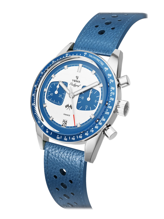 YEMA Rallygraf Meca Quartz Alpine Endurance Team Light Blue Leather Strap  | YMHF1580-GG