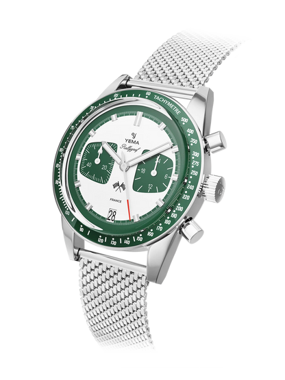 YEMA Rallygraf Meca Quartz Green Steel Mesh | YMHF1580-ZM