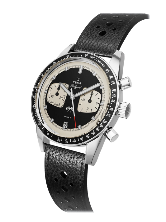 YEMA Rallygraf Meca Quartz Reverse Panda Rallye Strap | YMHF1580-AA