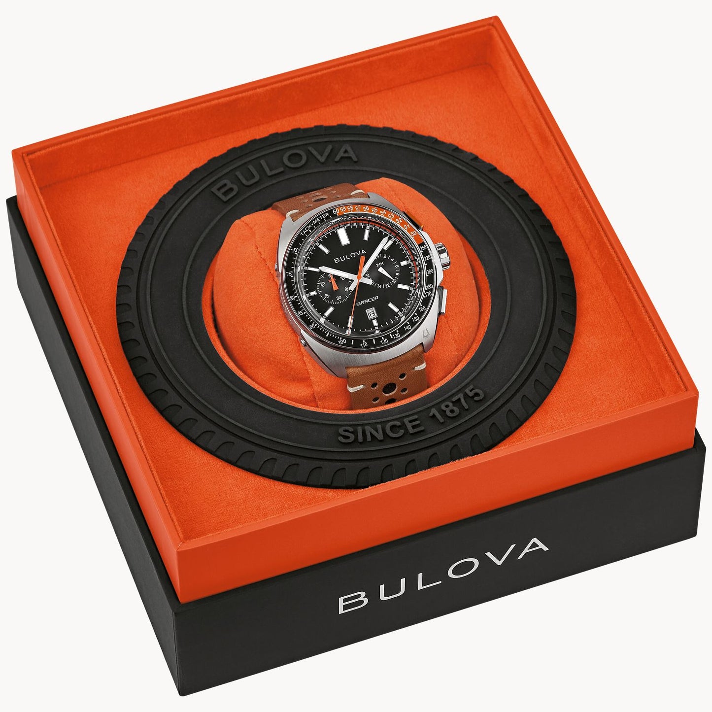 BULOVA Racer Chronograph Black Dial Brown Leather | 98B427