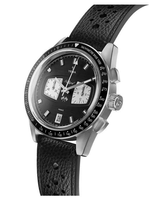 YEMA Rallygraf Meca-Quartz II Reverse Panda Rallye Strap | YMHF1584-AA