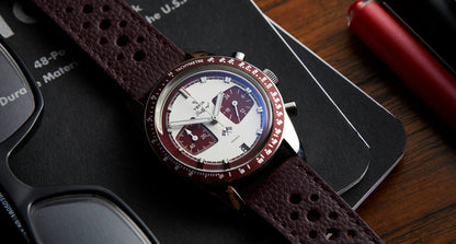 YEMA Rallygraf Meca Quartz Burgundy Leather Strap | YMHF1580-LL