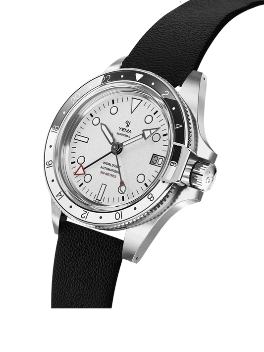 YEMA Superman 500 GMT White Dial Vintage Grained Leather Strap 39mm | YGMT24A39-B90S