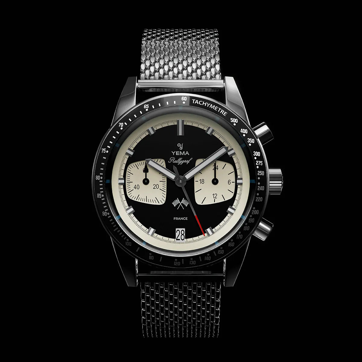 YEMA Rallygraf Meca Quartz Reverse Panda Rallye Strap | YMHF1580-AA