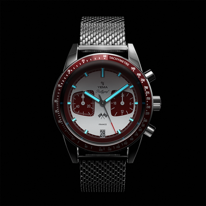 YEMA Rallygraf Meca Quartz Burgundy Leather Strap | YMHF1580-LL